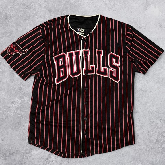 NBA Other - Vintage Chicago Bulls Button Down Black & Red Striped Jersey Men’s